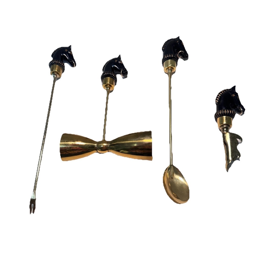 Rare Vtg 1960 Krewe Of Venus Mardi Gras Favor Four Piece Equestrian Barware Set